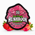 Pink packaging of Tre House Extra Strength Mushroom Gummies Strawberry Dream with strawberries and gummies on a white background.