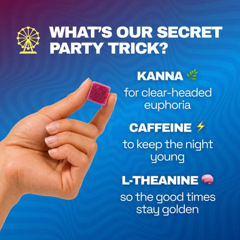 Active formula breakdown of Watermelon gummies highlighting Kanna, Caffeine, and L-Theanine for cognitive lift