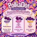 PolkaDot Nootropics Gummies Frozen Grape serving guide and dosage chart by Alpha Fungi