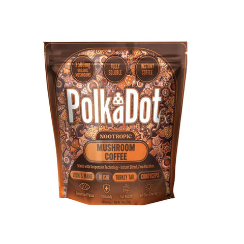 Polkadot Nootropic Mushroom Coffee jar – arabica mushroom blend with Lion’s Mane, Reishi, Turkey Tail & Cordyceps