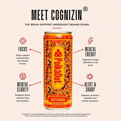 PolkaDot Spark Adaptogenic Seltzer with Cognizin citicoline for mental clarity and clean cognitive focus