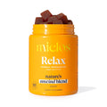 A jar of Mielos Botanical Terpene Infused Gummies, with a label indicating it is a 60-pack of gummies designed to support focus and wellness, featuring a dark-colored supplement inside.