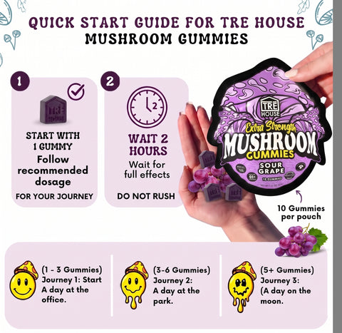 TRE House Mushroom Gummies Sour Grape step-by-step dosing guide and recommended intake instructions