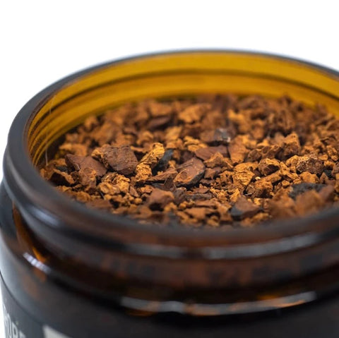 Functional adaptogenic mushroom powder mix in a wooden bowl